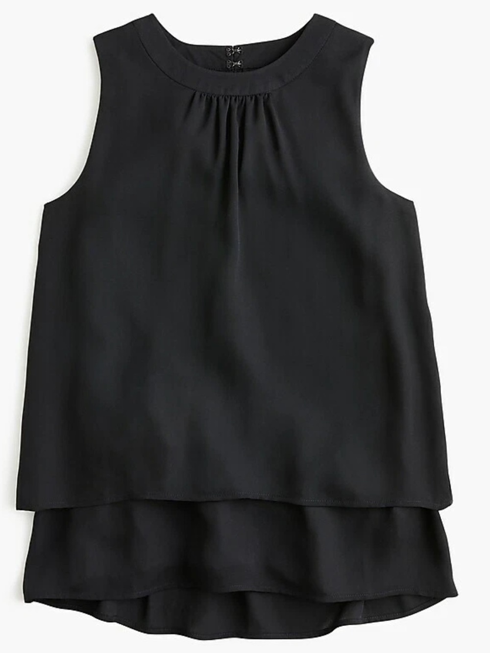NWT J. CREW black sleeveless tiered drapey blouse, Size 6.